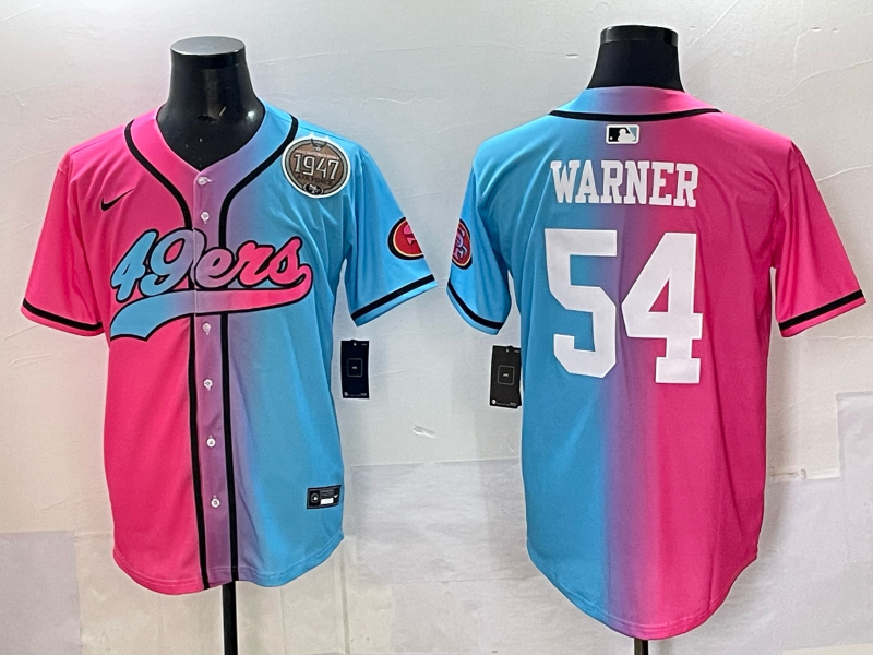 Men 2025 San Francisco 49ers #54 Warner Pink Blue pink Nike Limited NFL Jersey 006